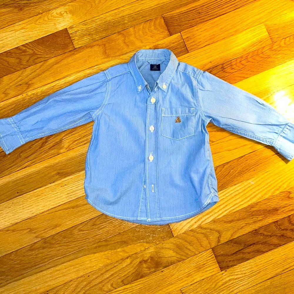 2T Blue and White Thin Stripe Cotton Button Down